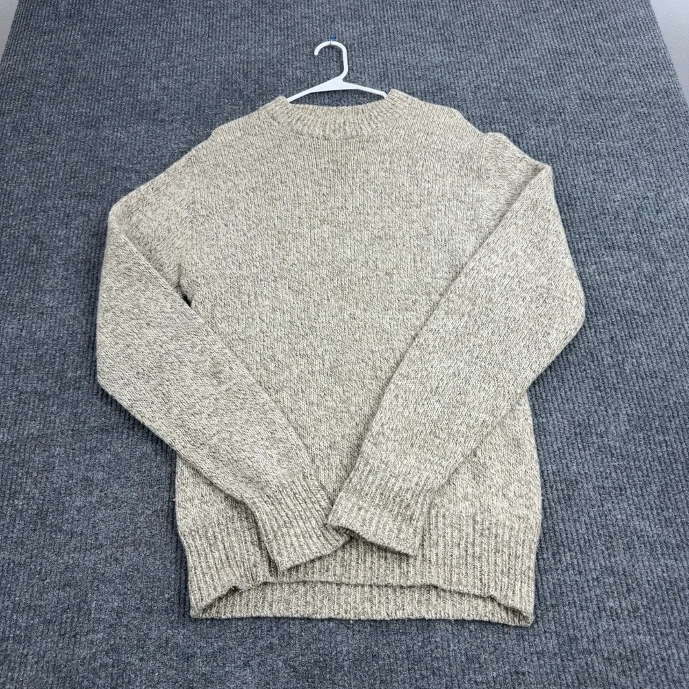 Vintage LL Bean Freeport Maine Sweater Men Tan Wool Crewneck Heavyweight Outdoor